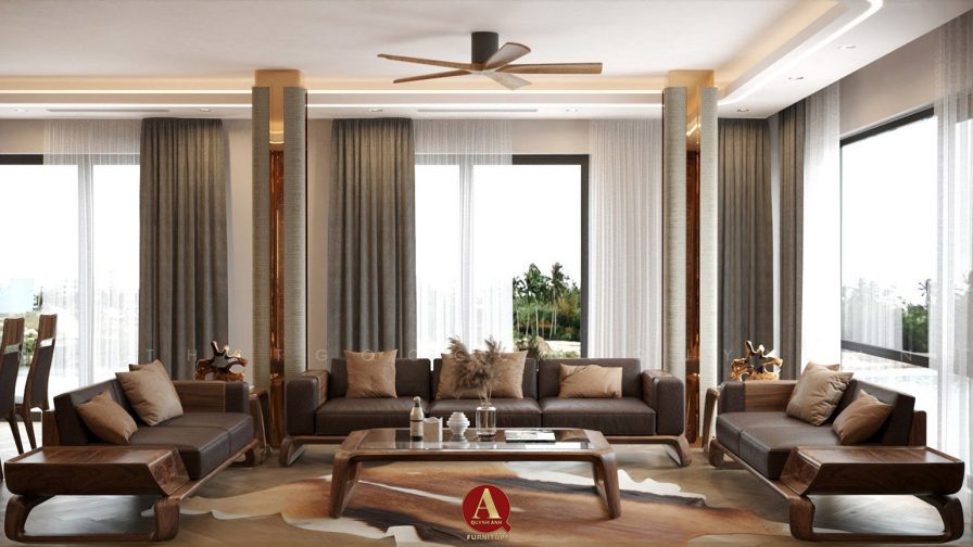 Nội thất phòng khách gỗ óc chó — Không gian đẳng cấp cho người có gu