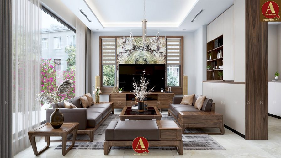 Nội thất phòng khách gỗ óc chó – không gian dành riêng cho người có gu