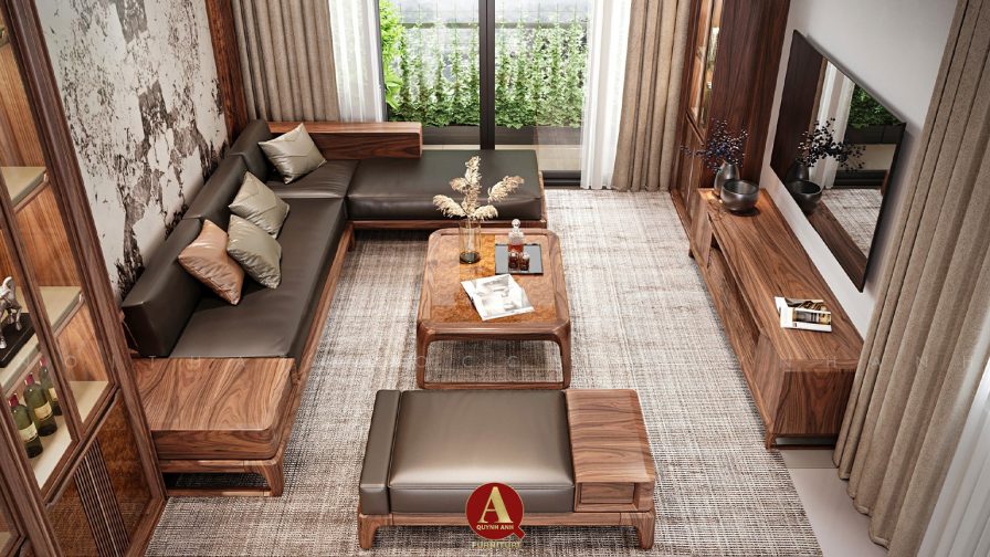 Chạm đến vẻ đẹp vượt thời gian với nội thất phòng khách gỗ óc chó