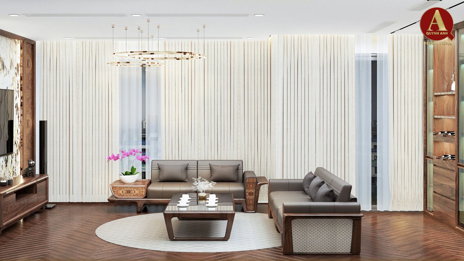 Bộ sofa gỗ óc chó phòng khách