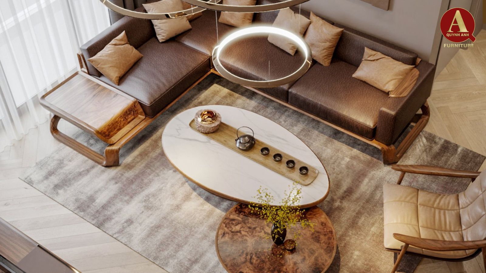 Thi công nội thất gỗ óc chó-Phòng khách