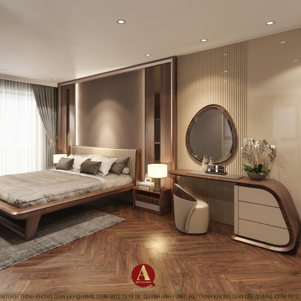 Phòng ngủ gỗ óc chó – Chuẩn mực của sự tinh tế trong không gian sống thượng lưu