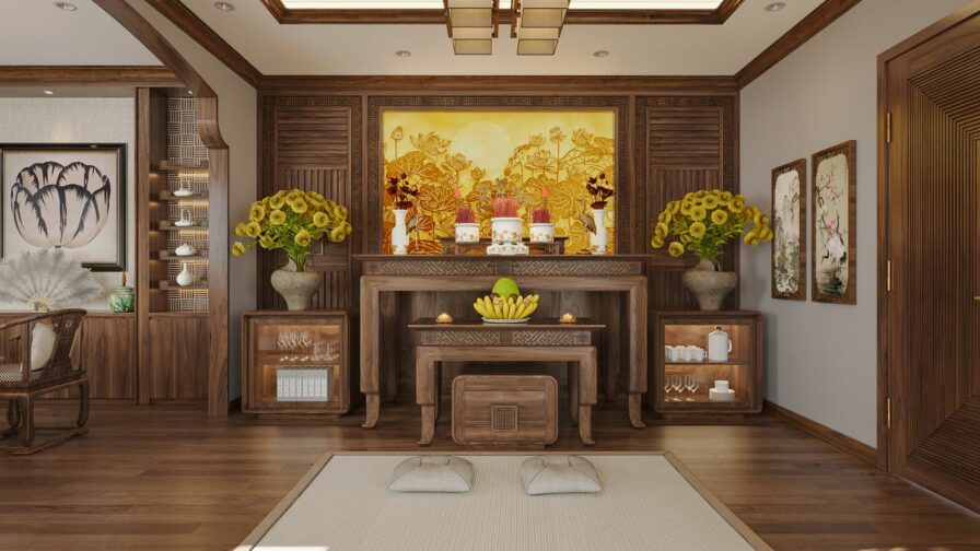 Phòng thờ gỗ óc chó – Không gian giữ gìn giá trị tinh thần trong ngôi nhà hiện đại