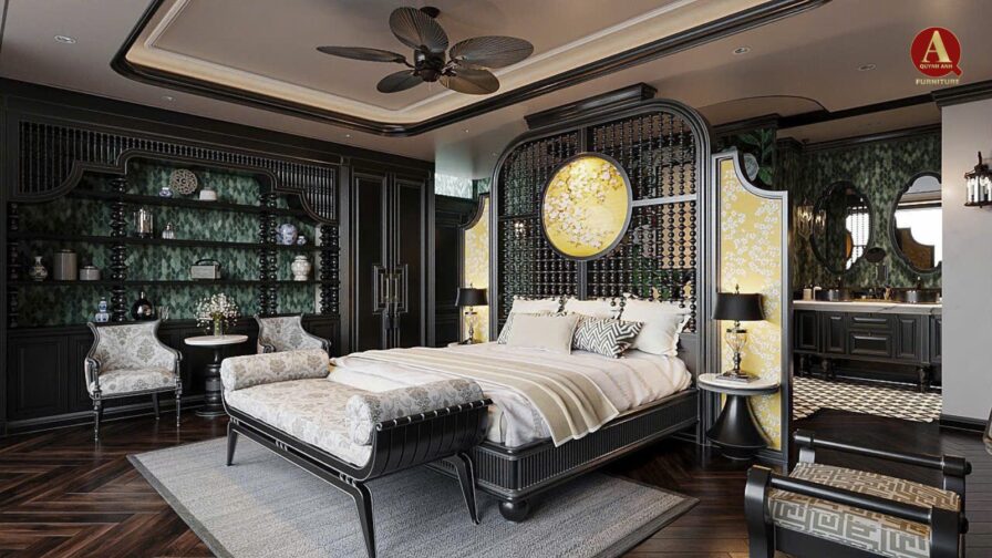 Thiết kế phòng ngủ và phòng bếp gỗ óc chó – Sự cân bằng giữa nghỉ ngơi và sinh hoạt trong ngôi nhà cao cấp